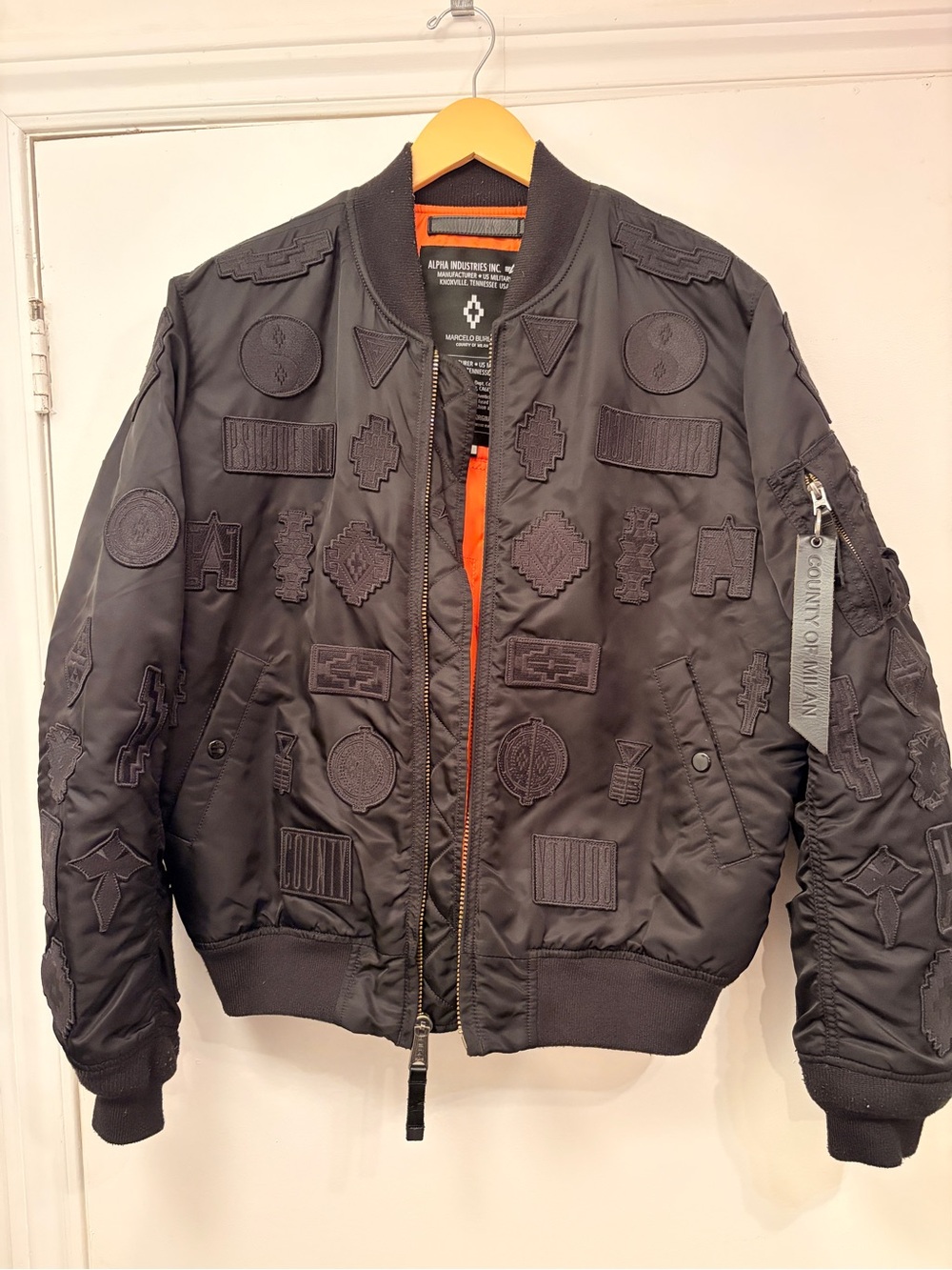 Marcelo Burlon Black Bomber Jacket All-Over Patch MA-1 limited edition